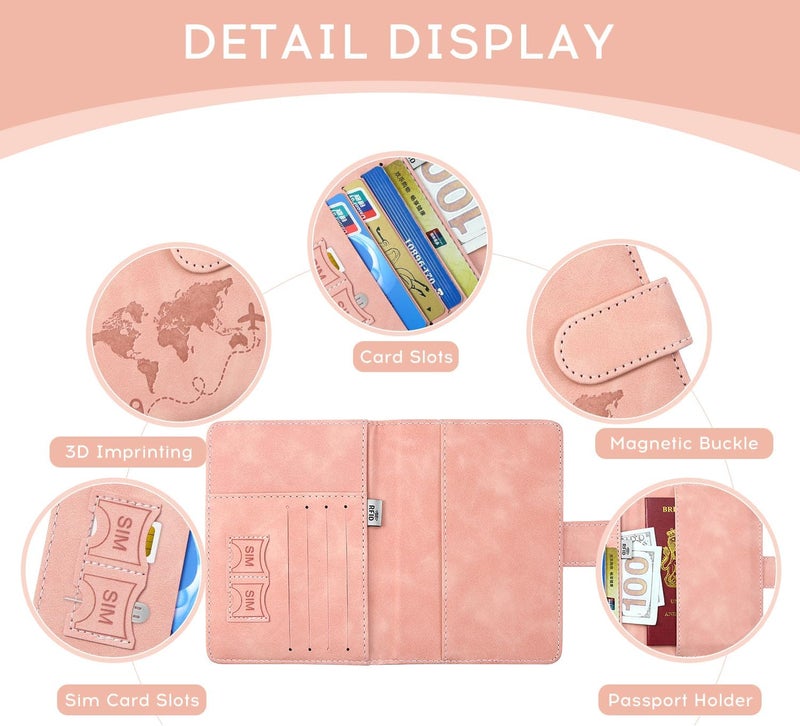 ILIYAH -Passport Cover-Passport Holder Travel Wallet-RFID Blocking Passport Case Travel Accessories Card Holder Wallet Unisex Travel Gifts(Pink) - Image 4